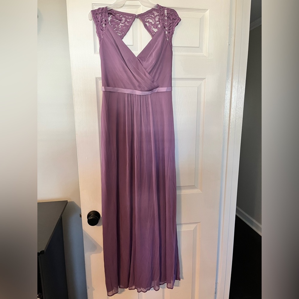 David’s Bridal Wisteria colored bridesmaid dress